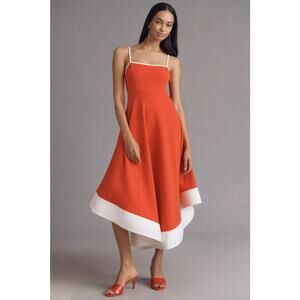 New Anthropologie Maeve Colorblock A-Line Midi Dress $198 Small Petite Red